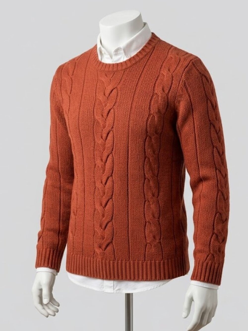 Club Monaco 100% Lambswool Cable Knit Sweater Orange Rust Red Men’s XL Vintage